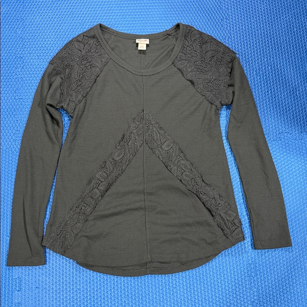 GRAY LACE SHOULDER THERMAL LONG SLEEVE